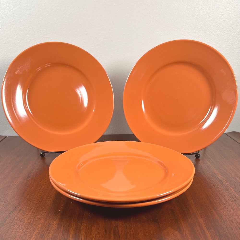 Studio 33 Orange Salad Dessert Plates Solid Terra-Cotta Glossy MCM Set of 4 - 8"